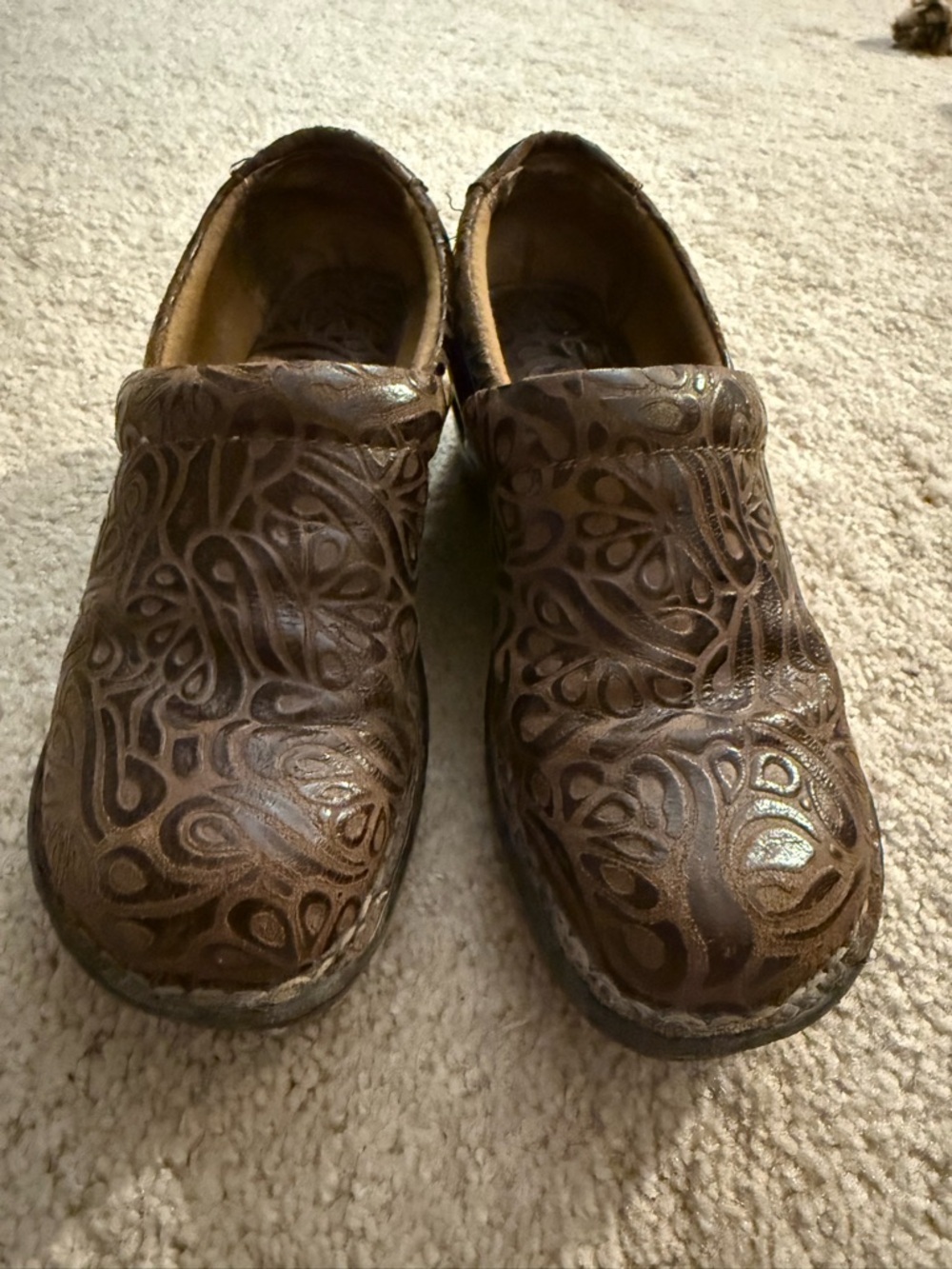 Born Brown Embossed Leather Mules